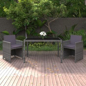 ARDEBO.de - 3-tlg. Garten-Essgruppe mit Kissen Poly Rattan Grau