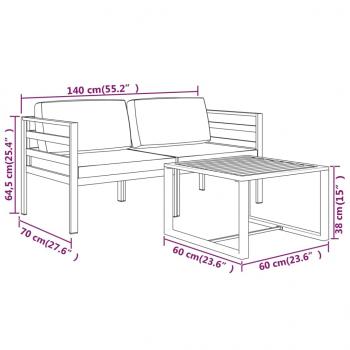 3-tlg. Garten-Lounge-Set mit Kissen Aluminium Anthrazit