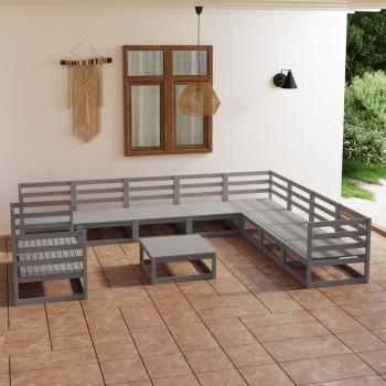 ARDEBO.de - 11-tlg. Garten-Lounge-Set Grau Kiefer Massivholz