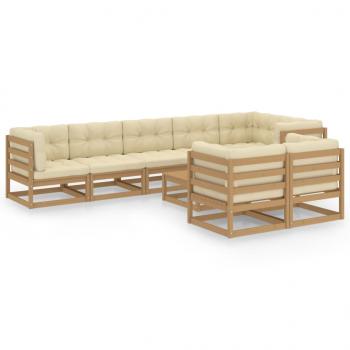 9-tlg. Garten-Lounge-Set mit Kissen Massivholz Kiefer