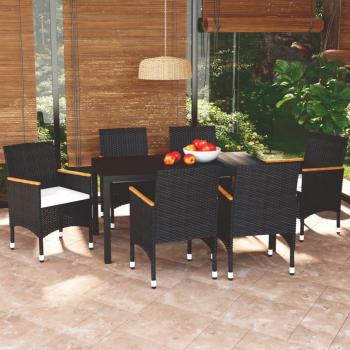 ARDEBO.de - 7-tlg. Garten-Essgruppe mit Kissen Poly Rattan Schwarz