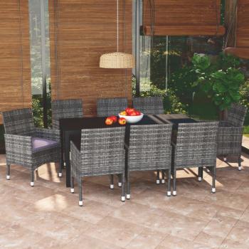 ARDEBO.de - 9-tlg. Garten-Essgruppe mit Kissen Poly Rattan Grau 