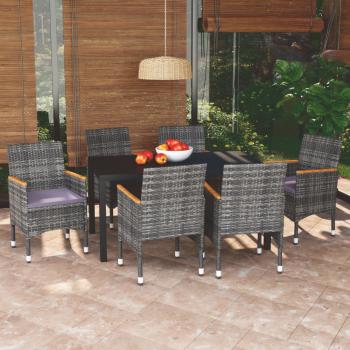 ARDEBO.de - 7-tlg. Garten-Essgruppe mit Kissen Poly Rattan Grau