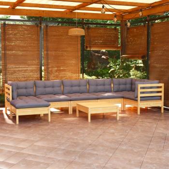 ARDEBO.de - 8-tlg. Garten-Lounge-Set mit Grauen Kissen Kiefer Massivholz