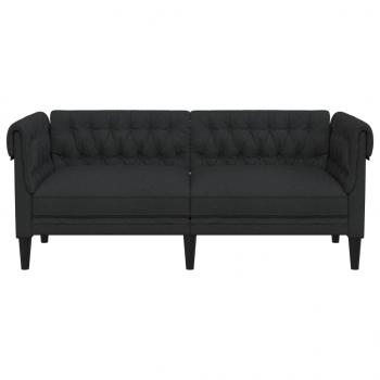 Chesterfield-Sofa 2-Sitzer Schwarz Stoff