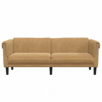 3-Sitzer Sofa Braun Kunstleder Wildleder-Optik