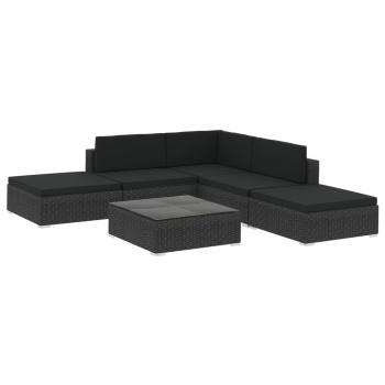 6-tlg. Garten-Lounge-Set mit Kissen Poly Rattan Schwarz