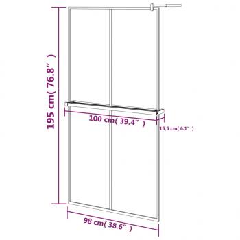 Duschwand mit Ablage für Walk-In-Dusche Schwarz 100x195 cm ESG