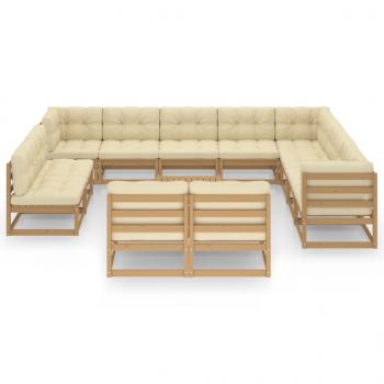 13-tlg. Garten-Lounge-Set mit Kissen Honigbraun Massivholz