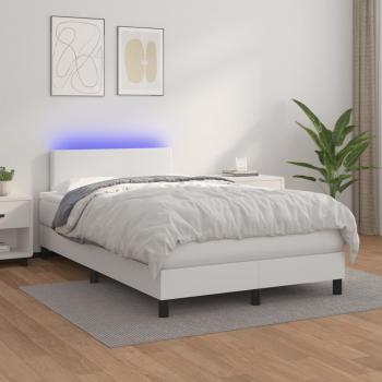 Boxspringbett mit Matratze & LED Weiß 120x190 cm Kunstleder