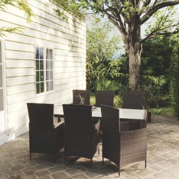 ARDEBO.de - 7-tlg. Garten-Essgruppe mit Auflagen Poly Rattan Braun