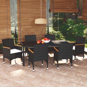 ARDEBO.de - 7-tlg. Garten-Essgruppe mit Kissen Poly Rattan Schwarz