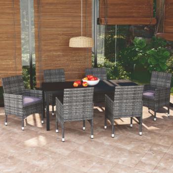 ARDEBO.de - 7-tlg. Garten-Essgruppe mit Kissen Poly Rattan Grau