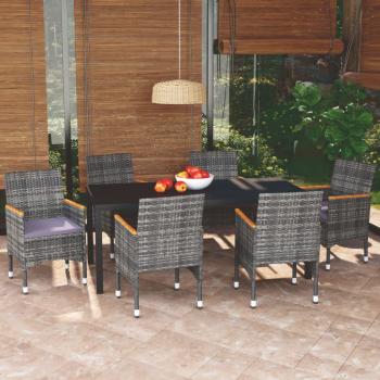 ARDEBO.de - 7-tlg. Garten-Essgruppe mit Kissen Poly Rattan Grau