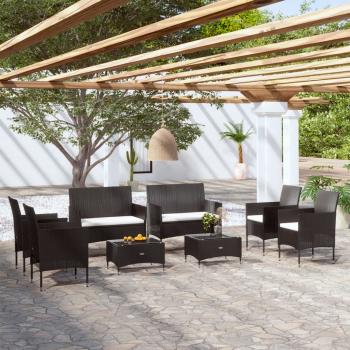 ARDEBO.de - 8-tlg. Garten-Lounge-Set mit Auflagen Poly Rattan Schwarz