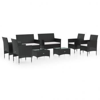 8-tlg. Garten-Lounge-Set mit Auflagen Poly Rattan Schwarz