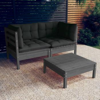 ARDEBO.de - 3-tlg. Garten-Lounge-Set mit Anthrazit Kissen Kiefernholz