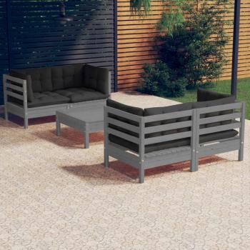 ARDEBO.de - 5-tlg. Garten-Lounge-Set mit Anthrazit Kissen Kiefernholz