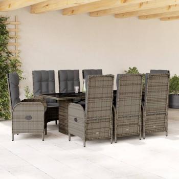 ARDEBO.de - 9-tlg. Garten-Essgruppe mit Kissen Grau Poly Rattan