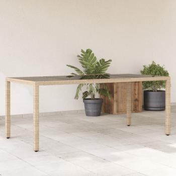 ARDEBO.de - Gartentisch mit Glasplatte Beige 190x90x75 cm Poly Rattan