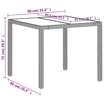 Gartentisch mit Glasplatte Hellgrau 90x90x75 cm Poly Rattan