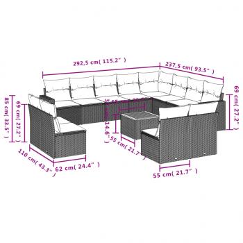 13-tlg. Garten-Sofagarnitur mit Kissen Schwarz Poly Rattan