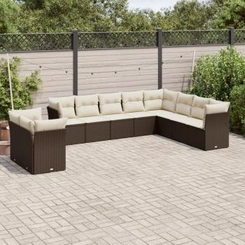 ARDEBO.de - 10-tlg. Garten-Sofagarnitur mit Kissen Braun Poly Rattan