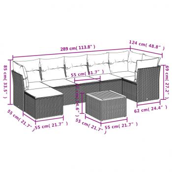 8-tlg. Garten-Sofagarnitur mit Kissen Schwarz Poly Rattan