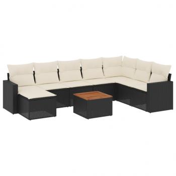 10-tlg. Garten-Sofagarnitur mit Kissen Schwarz Poly Rattan