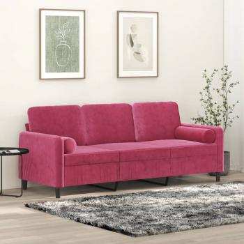 ARDEBO.de - 3-Sitzer-Sofa mit Zierkissen Weinrot 180 cm Samt