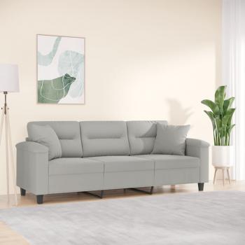 ARDEBO.de - 3-Sitzer-Sofa mit Kissen Hellgrau 180 cm Mikrofasergewebe