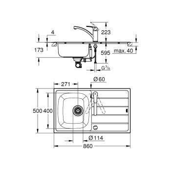 GROHE Eurosmart Set aus Spüle und Küchenarmatur, flacher Auslauf, Einlochmontage, edelstahl (31565SD1)