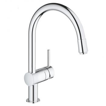 ARDEBO.de GROHE Minta 32918 Einhand-Spültischbatterie, DN 15, Hochdruck, C-Auslauf, EcoJoy, herausziehbarer Mousseurauslauf, chrom (3291800E)