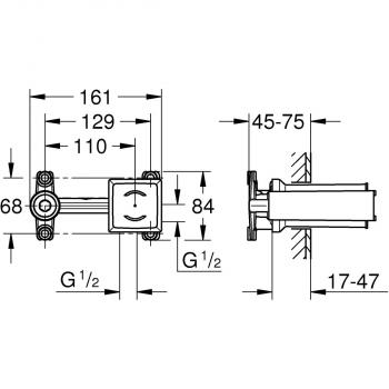 GROHE Einhand Unterputz-Universal-Einbaukörper, DN 15, für 2-Loch-Waschtischbatterien Wandeinbau, mit Dichtmanschette, für normgerechte Wanddurchführung (23200002)