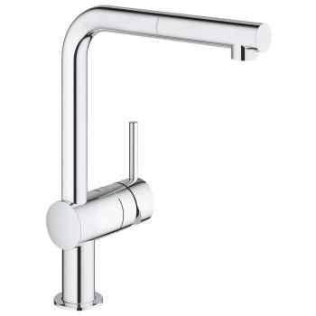 ARDEBO.de GROHE Minta 31397 Einhand-Spültischbatterie, DN15, Niederdruck, L-Auslauf, herausziehbare Laminarbrause, chrom (31397000)