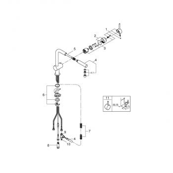 GROHE Minta 31397 Einhand-Spültischbatterie, DN15, Niederdruck, L-Auslauf, herausziehbare Laminarbrause, chrom (31397000)