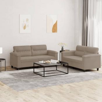 ARDEBO.de - 2-tlg. Sofagarnitur mit Kissen Taupe Mikrofasergewebe