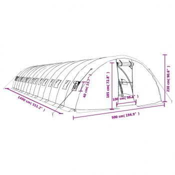 Gewächshaus mit Stahlrahmen Grün 70 m² 14x5x2,3 m