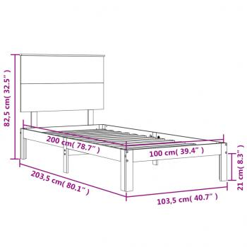 Massivholzbett mit Kopfteil Weiß 100x200 cm