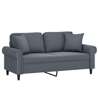 2-Sitzer-Sofa mit Zierkissen Dunkelgrau 140 cm Samt