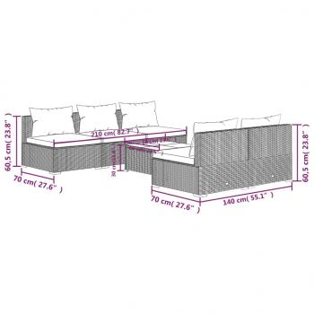 6-tlg. Garten-Lounge-Set mit Auflagen Poly Rattan Braun