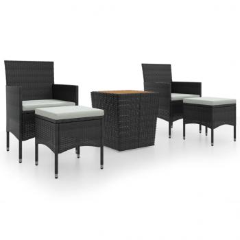 ARDEBO.de - 5-tlg. Garten-Bistro-Set Poly Rattan Massivholz Akazie Schwarz