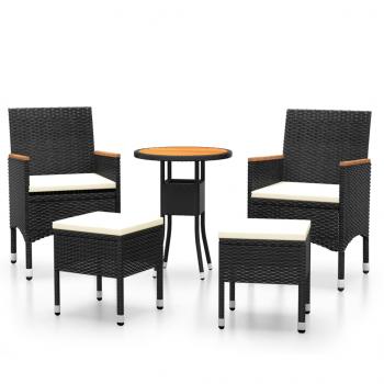 ARDEBO.de - 5-tlg. Garten-Lounge-Set Poly Rattan Schwarz