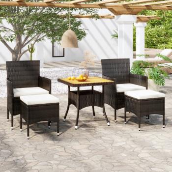 ARDEBO.de - 5-tlg. Garten-Essgruppe Poly Rattan & Massivholz Akazie Schwarz