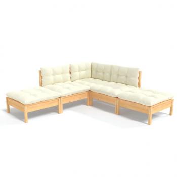 ARDEBO.de - 5-tlg. Garten-Lounge-Set mit Creme Kissen Kiefernholz