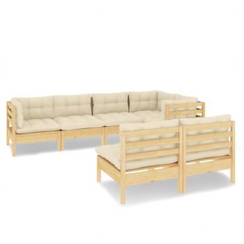 ARDEBO.de - 7-tlg. Garten-Lounge-Set mit Creme Kissen Massivholz Kiefer