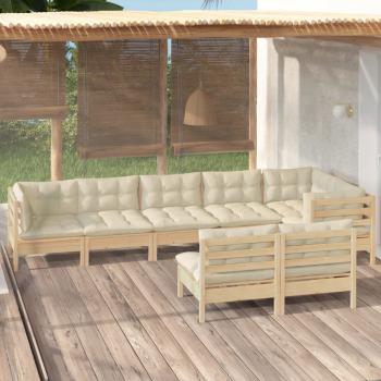 ARDEBO.de - 8-tlg. Garten-Lounge-Set mit Creme Kissen Massivholz Kiefer