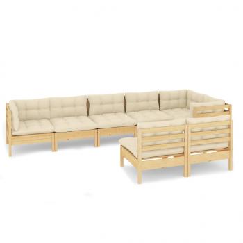 8-tlg. Garten-Lounge-Set mit Creme Kissen Massivholz Kiefer