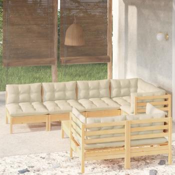 ARDEBO.de - 8-tlg. Garten-Lounge-Set mit Creme Kissen Massivholz Kiefer