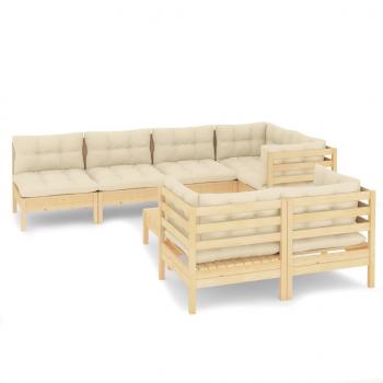 8-tlg. Garten-Lounge-Set mit Creme Kissen Massivholz Kiefer